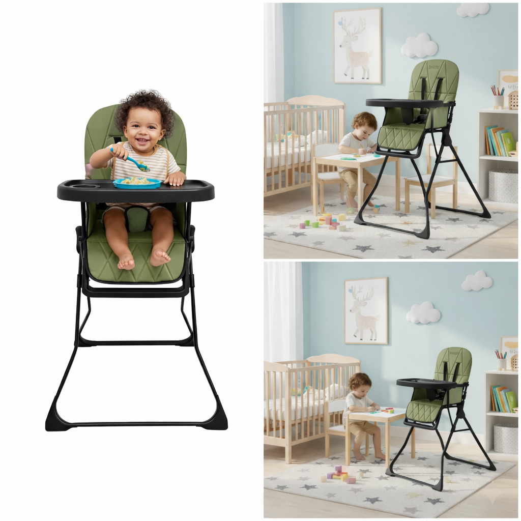 Scaun de masă pliabil pentru copii KIDOO HCY021, 6-36 luni, max 15 kg, structură metalică, cu tavă