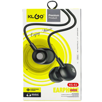 Căști in-ear cu fir KLGO KS-61, difuzor 14,2 mm, microfon, jack 3,5 mm, cablu 120 cm, extra bass