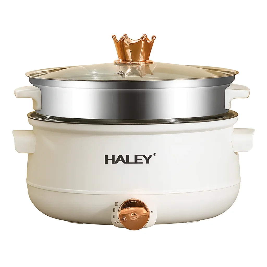 Oală electrică multifuncțională HALEY HY-505, 5 L + 3 L, 1200 W, gătire cu abur, 3 trepte de putere