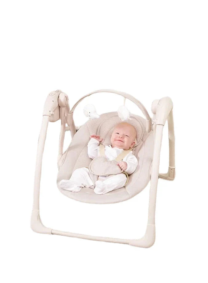 Balansoar electric portabil bebeluși Mastela 6511, 7 melodii, 5 viteze, 3-11 kg, alimentare USB, gri-bej
