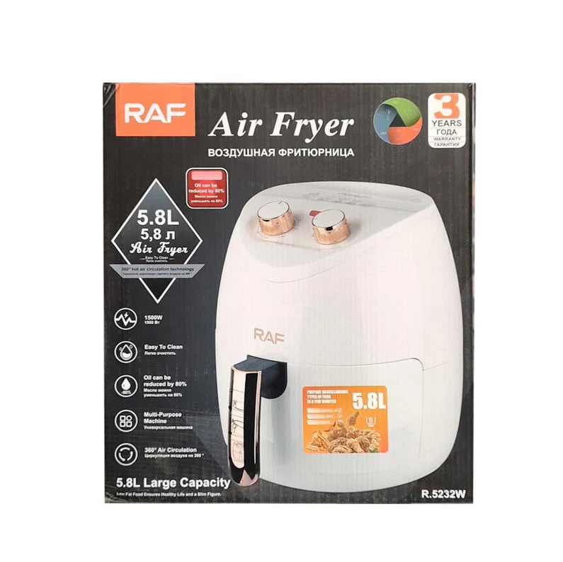 Friteuza electrica profesionala Air Fryer alb, AT PERFORMANCE®, RAF Air Fryer 5.8L 1500W Manual, Multi-Purpose, 360 Air Circulation R.5232 - Gatit sanatos si eficient pentru intreaga familie