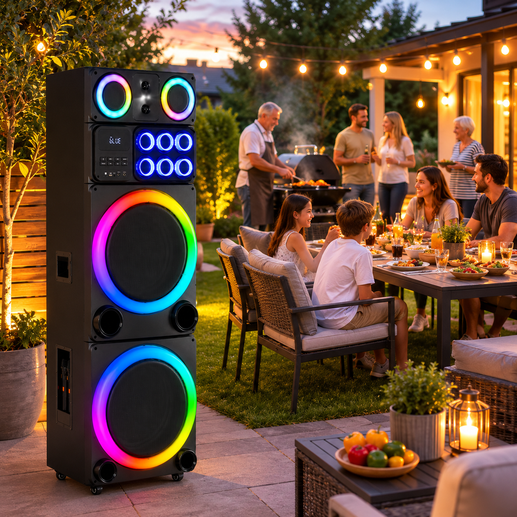 Boxă karaoke portabilă AT Performance KOLAV-LJ5513, 2x15 inch, bluetooth, radio FM, 2 microfoane wireless, LED RGB