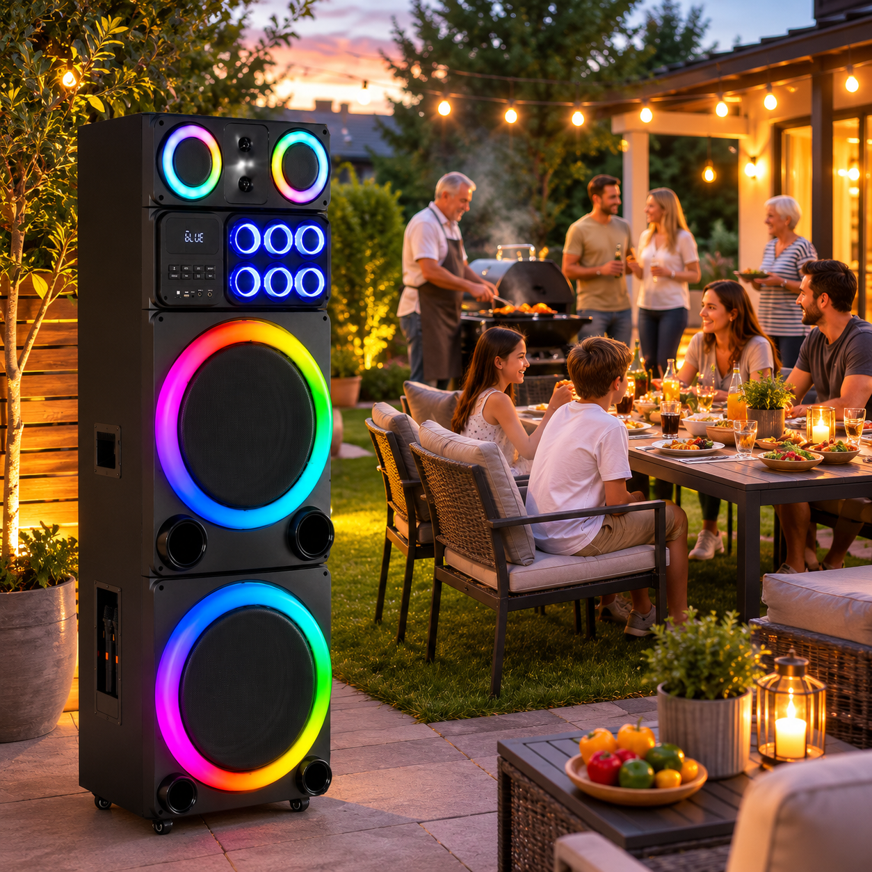 Boxă karaoke portabilă AT Performance KOLAV-LJ5513, 2x15 inch, bluetooth, radio FM, 2 microfoane wireless, LED RGB