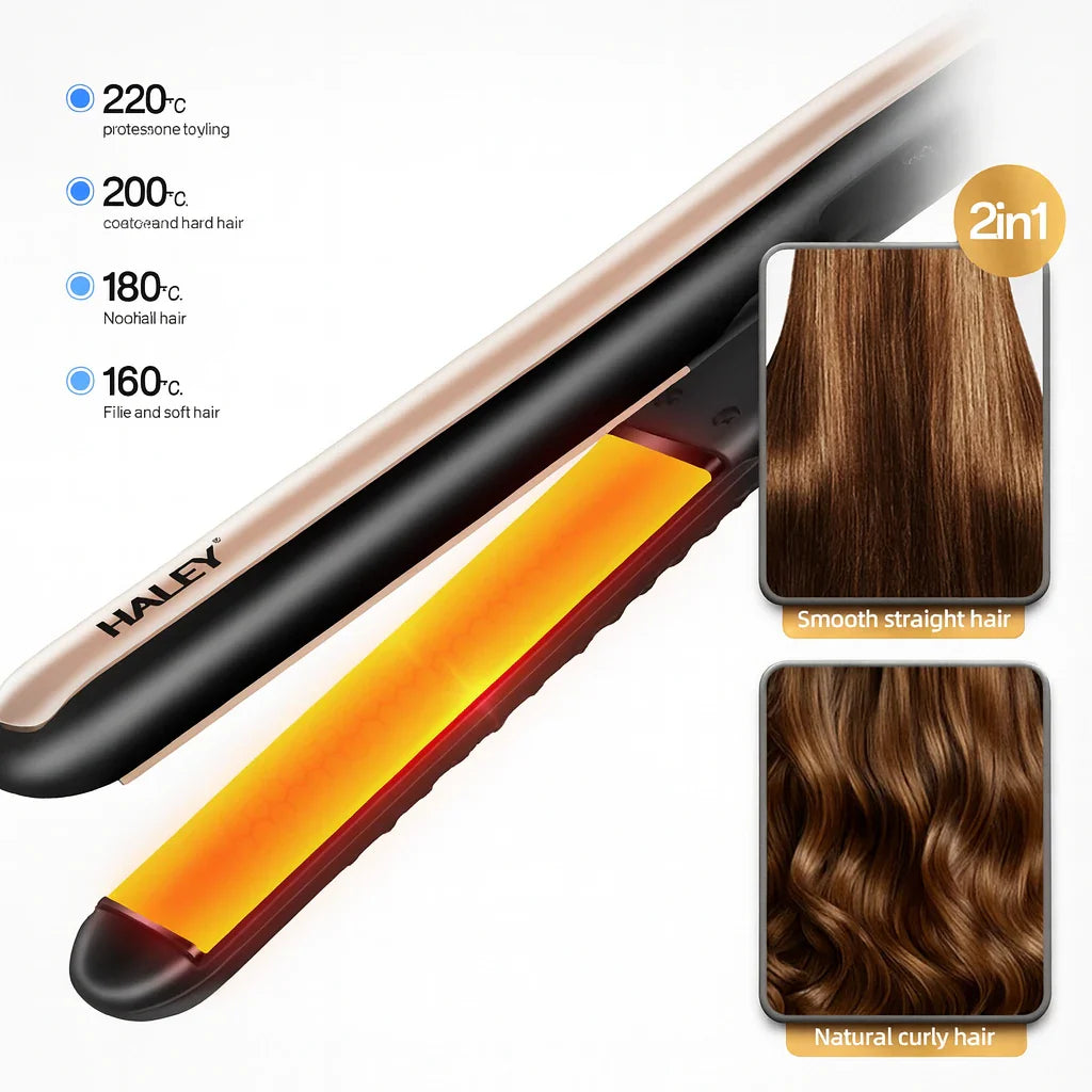 Placă de îndreptat părul HALEY HY-3008, 45W, 4 trepte de temperatură (160°C – 220°C), încălzire rapidă în 30 secunde