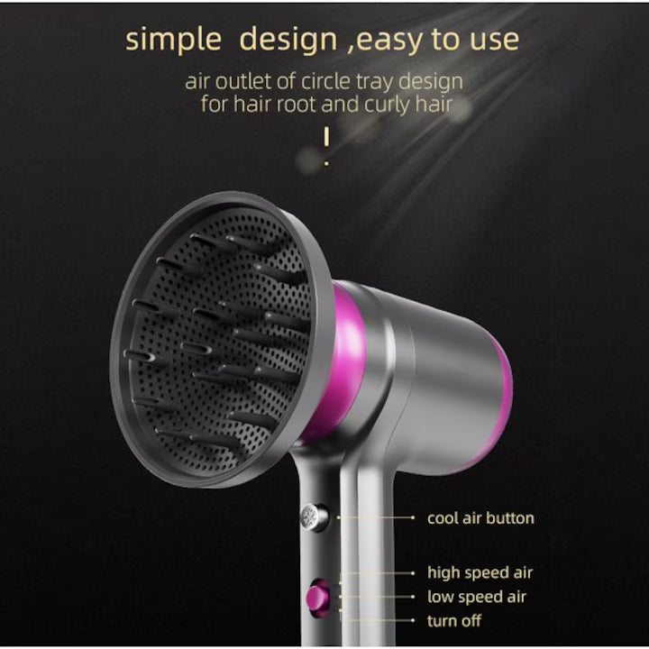 Uscător de păr AT Performance, 1250 W, ioni negativi, 2 viteze, LED, gri cu fucsia