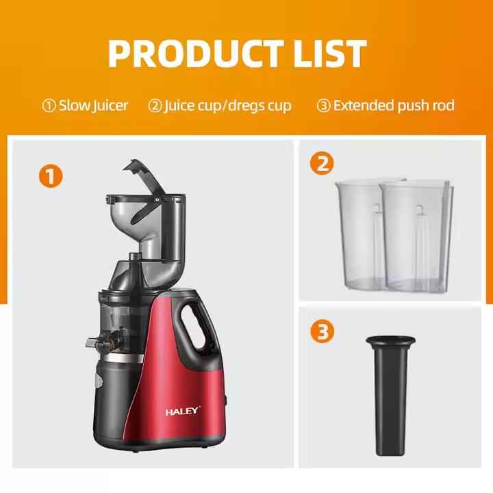 Storcător de citrice HALEY HY-600, 150 W, stoarcere lentă, carcasă inox, roșu/negru