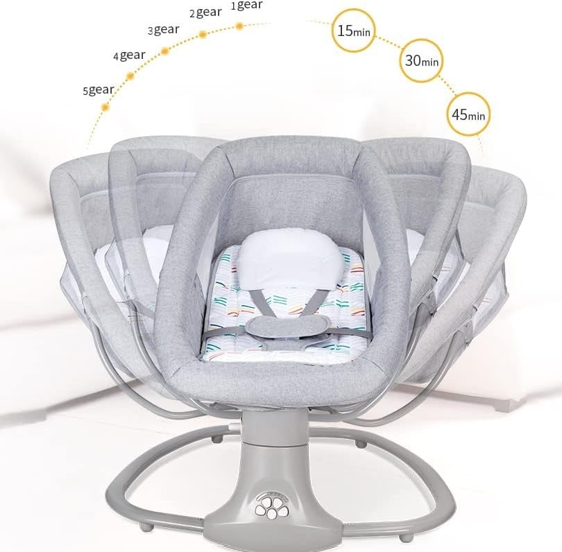 Balansoar electric copii 3 în 1 Mastela, 0-3 ani, ham 5 puncte, Bluetooth, telecomandă, gri