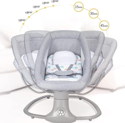 Balansoar electric copii 3 în 1 Mastela, 0-3 ani, ham 5 puncte, Bluetooth, telecomandă, gri
