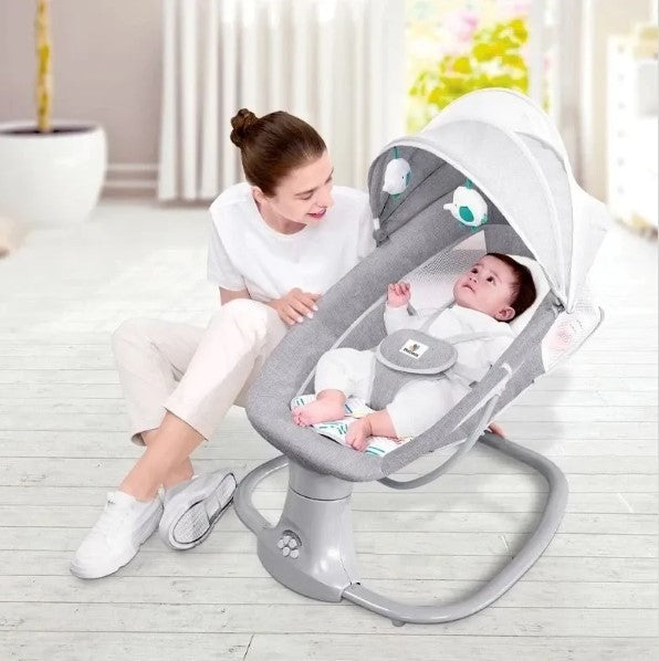 Balansoar electric copii 3 în 1 Mastela, 0-3 ani, ham 5 puncte, Bluetooth, telecomandă, gri