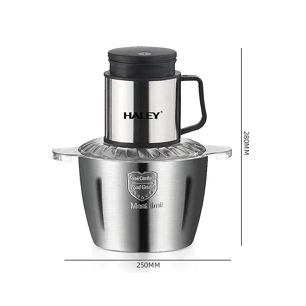 Tocător electric HALEY HY-1223, 800 W, bol inox 5 L, 6 lame din inox, 2 viteze
