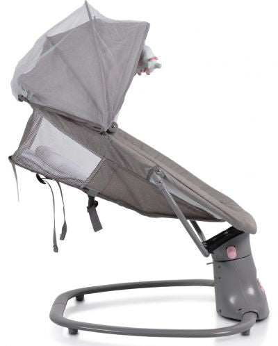 Balansoar electric copii 3 în 1 Mastela, 0-3 ani, până la 15 kg, telecomandă, alimentare USB, roz-gri
