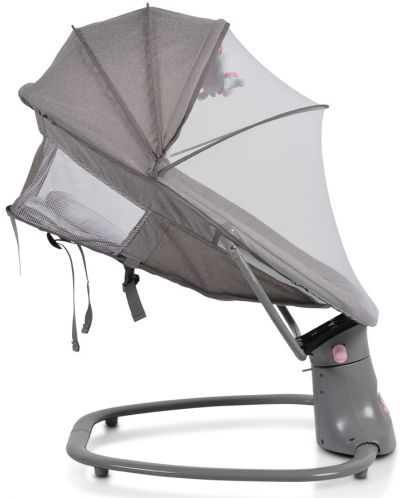 Balansoar electric copii 3 în 1 Mastela, 0-3 ani, până la 15 kg, telecomandă, alimentare USB, roz-gri