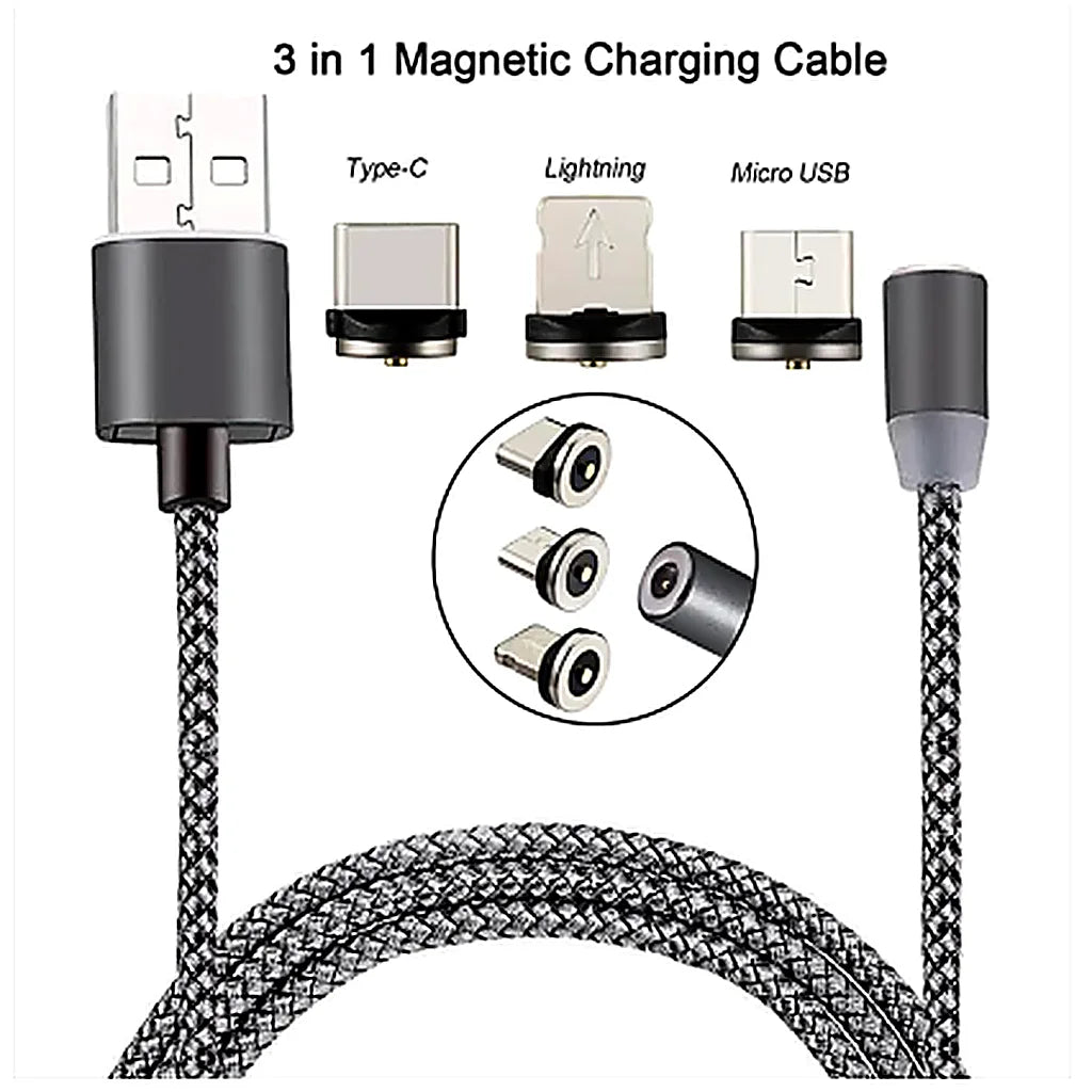 Cablu magnetic de încărcare 3 în 1, rotire 360°, Lightning, micro USB, USB-C, 2 m