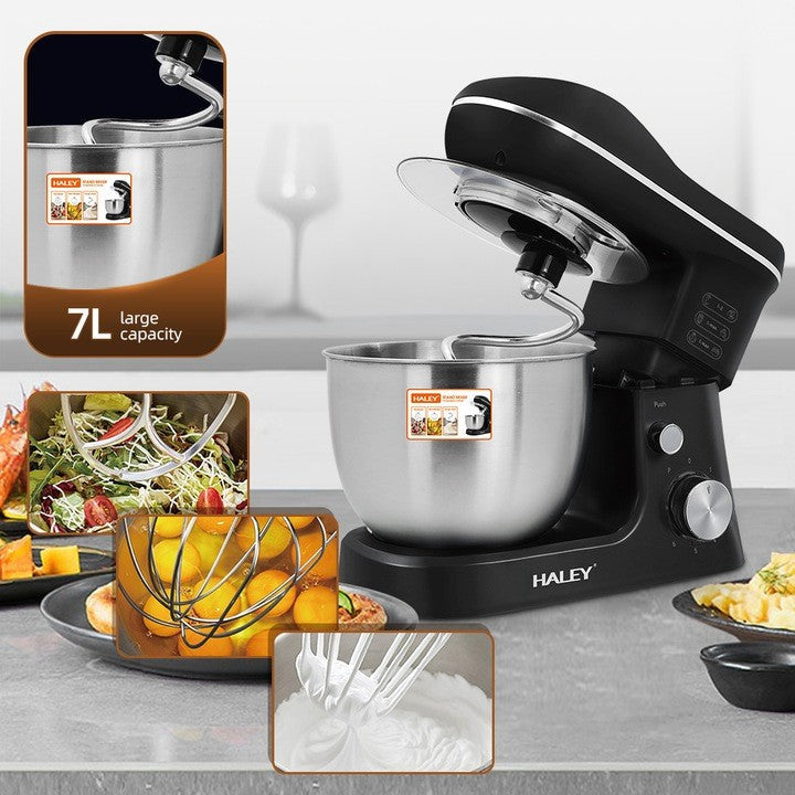 Mixer de bucătărie HALEY HY-2409, 1200 W, bol inox 7 L, 6 viteze, funcție pulse, negru cu inox