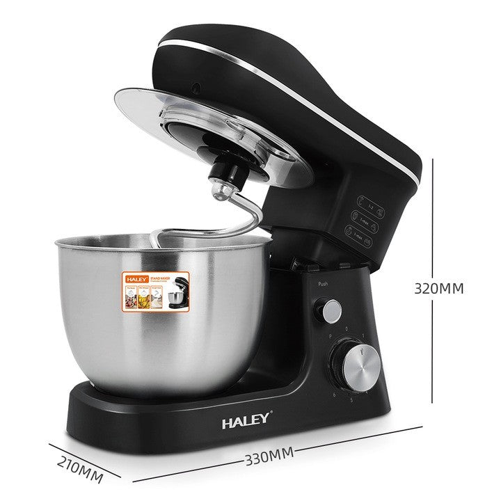 Mixer de bucătărie HALEY HY-2409, 1200 W, bol inox 7 L, 6 viteze, funcție pulse, negru cu inox