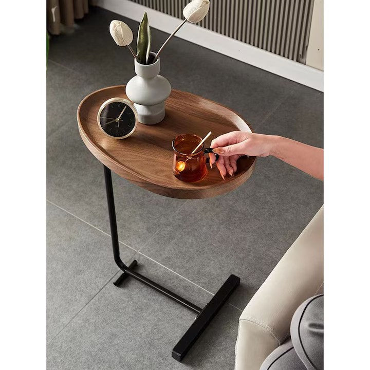 Măsuță de cafea ovală AT Performance, 45x30x60 cm, blat din lemn, picioare metalice, maro