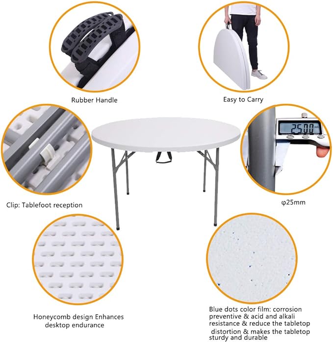 Masă Rotundă Pliabilă 155 cm AT PERFORMANCE® – Ideală pentru Nunți, Botezuri, Petreceri, Camping, Grătar și Evenimente