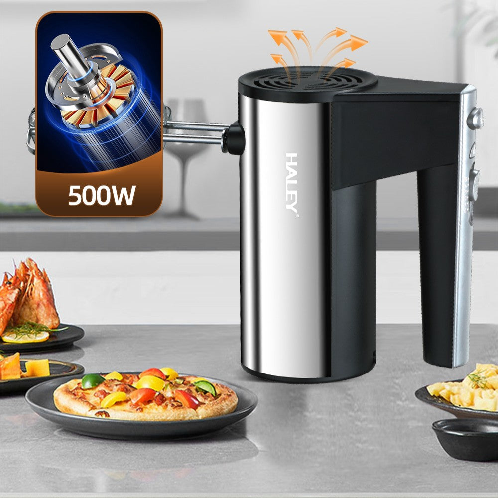 Mixer de mână HALEY, 500 W, 5 trepte de viteză, carcasă inox, 4 tije, teluri și cârlige de frământat