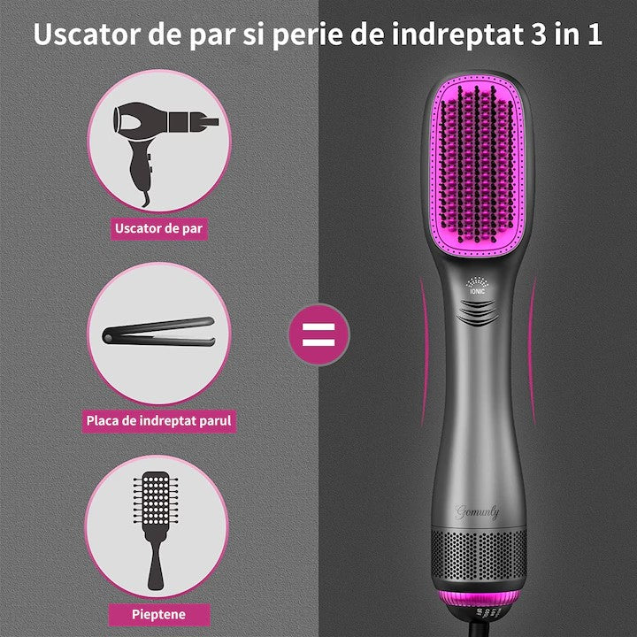 Perie de îndreptat părul AT Performance, 1200 W, înveliș ceramic și turmalină, 3 trepte, ioni negativi