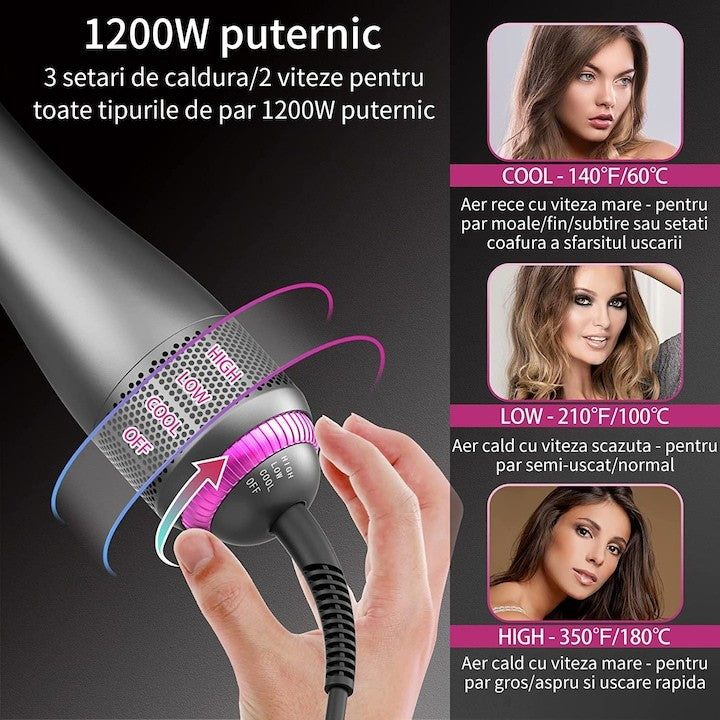 Perie de îndreptat părul AT Performance, 1200 W, înveliș ceramic și turmalină, 3 trepte, ioni negativi