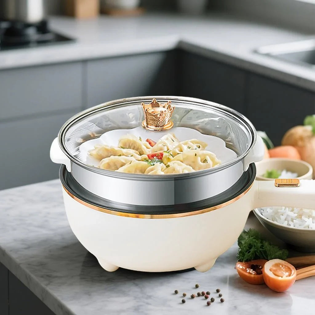 Oală electrică multifuncțională HALEY HY-507, 7 L + 5 L, 1350 W, compartiment abur inox, alb