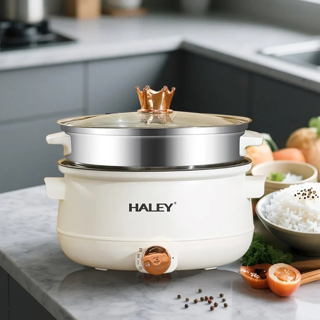 Oală electrică multifuncțională HALEY HY-505, 5 L + 3 L, 1200 W, gătire cu abur, 3 trepte de putere