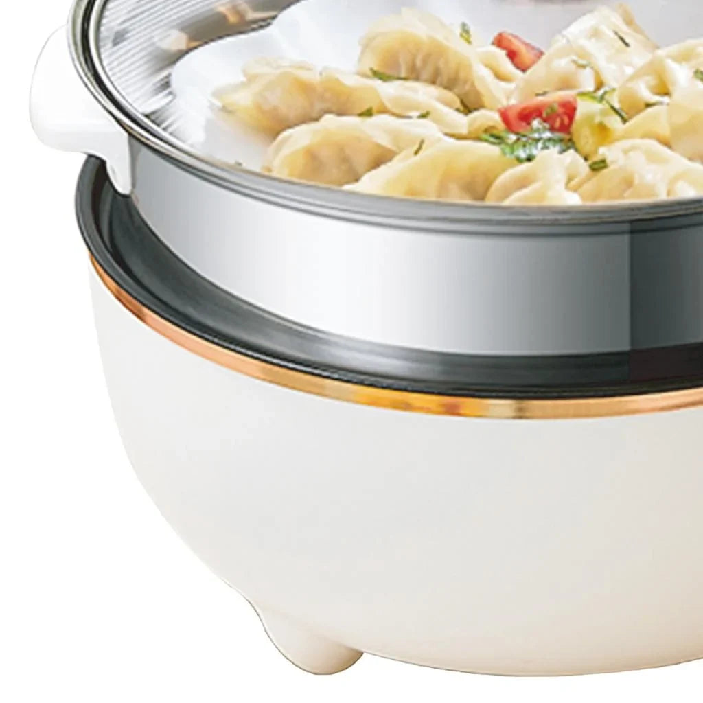Oală electrică multifuncțională HALEY HY-507, 7 L + 5 L, 1350 W, compartiment abur inox, alb