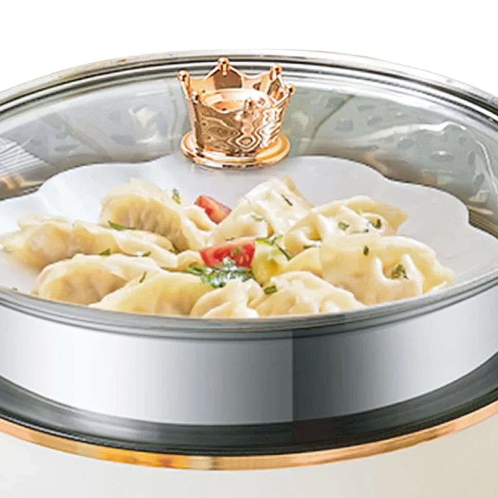 Oală electrică multifuncțională HALEY HY-507, 7 L + 5 L, 1350 W, compartiment abur inox, alb