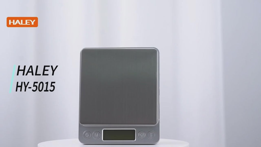Cântar digital de bucătărie HALEY HY-5015, 3 kg, precizie 0,1 g, oțel inoxidabil, argintiu