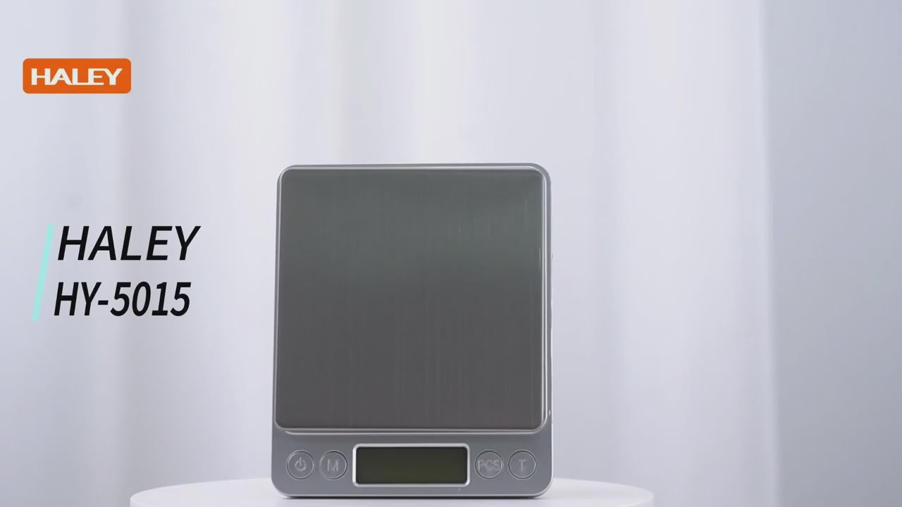 Cântar digital de bucătărie HALEY HY-5015, 3 kg, precizie 0,1 g, oțel inoxidabil, argintiu