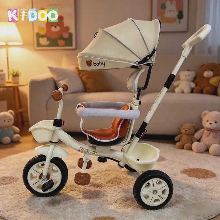 Tricicletă evolutivă KIDOO KD-X06, scaun rotativ 360°, copertină cu protecție UV, roți cauciuc, 9 luni-6 ani