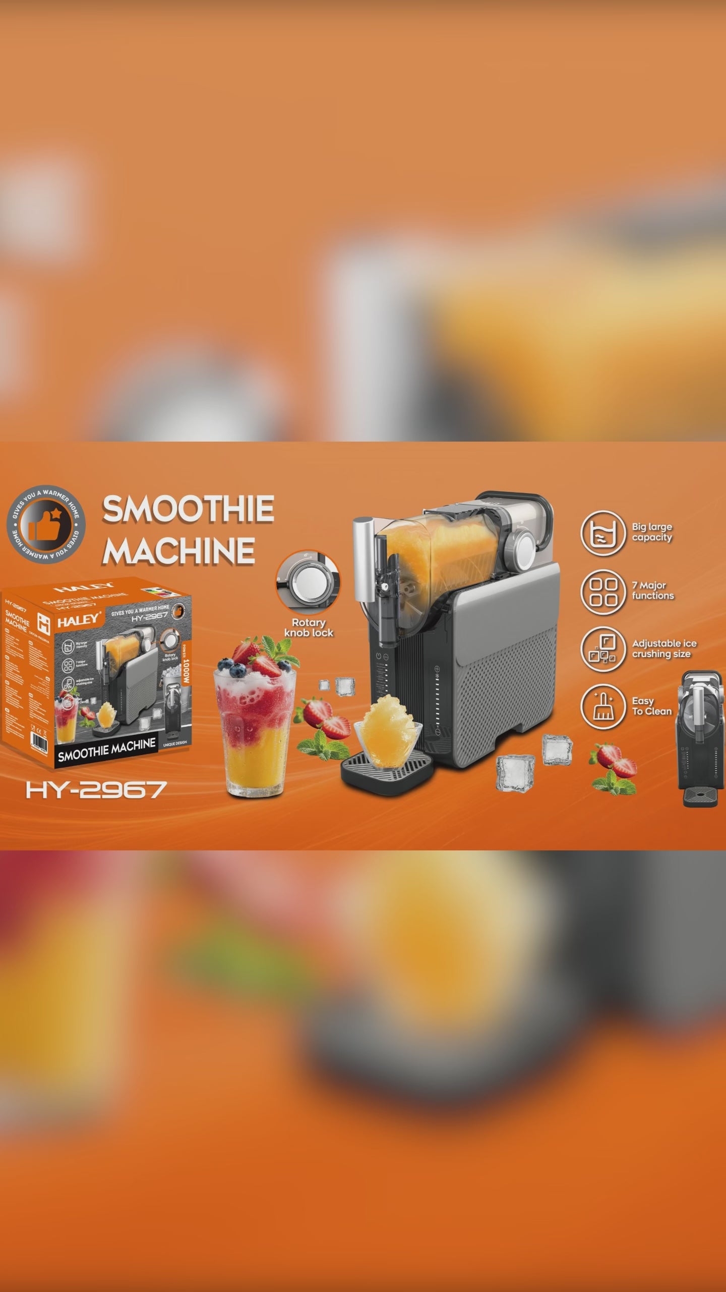 Aparat de gheață răzuită și smoothie HALEY HY-2967, 7 programe, răcire cu compresor, gri
