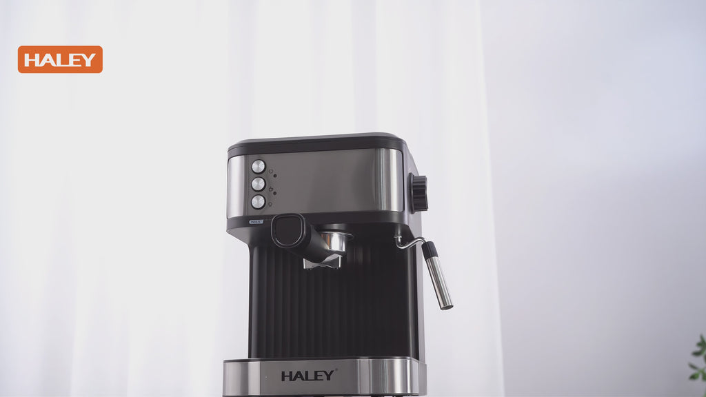 Espressor cafea HALEY HY-2809, 850 W, 20 bar, rezervor 1,8 L, oțel inoxidabil, argintiu cu negru