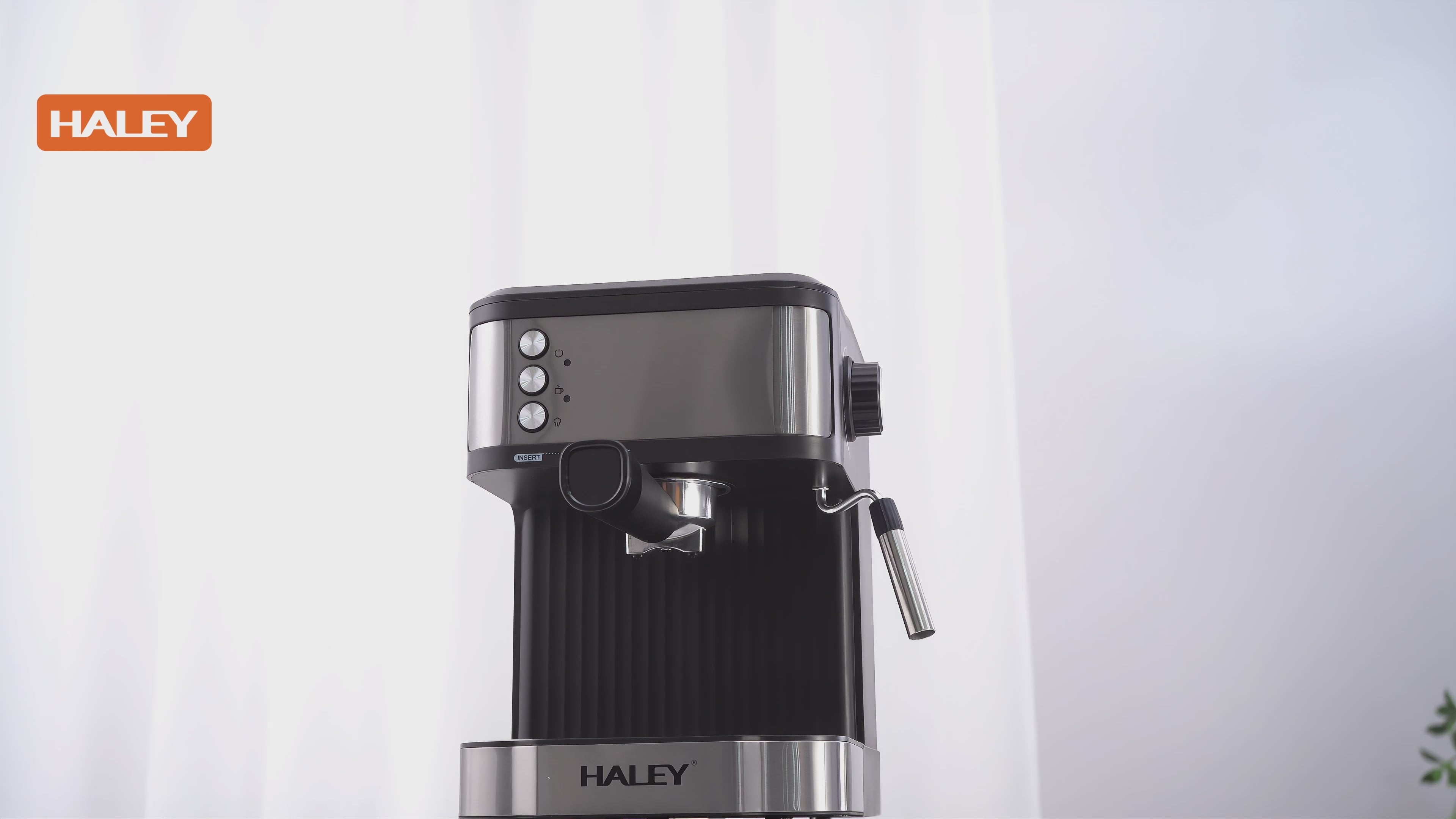 Espressor cafea HALEY HY-2809, 850 W, 20 bar, rezervor 1,8 L, oțel inoxidabil, argintiu cu negru
