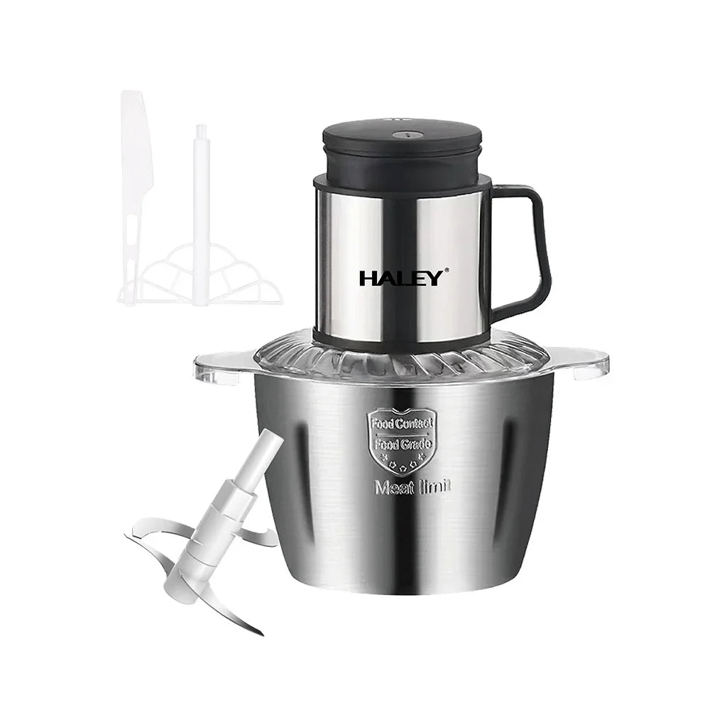 Tocător electric HALEY HY-1223, 800 W, bol inox 5 L, 6 lame din inox, 2 viteze