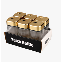 Set 6 Recipiente pentru condimente din sticla, At Perfomance, capac de inox, auriu, 10 x 4.5 x 4.5 cm