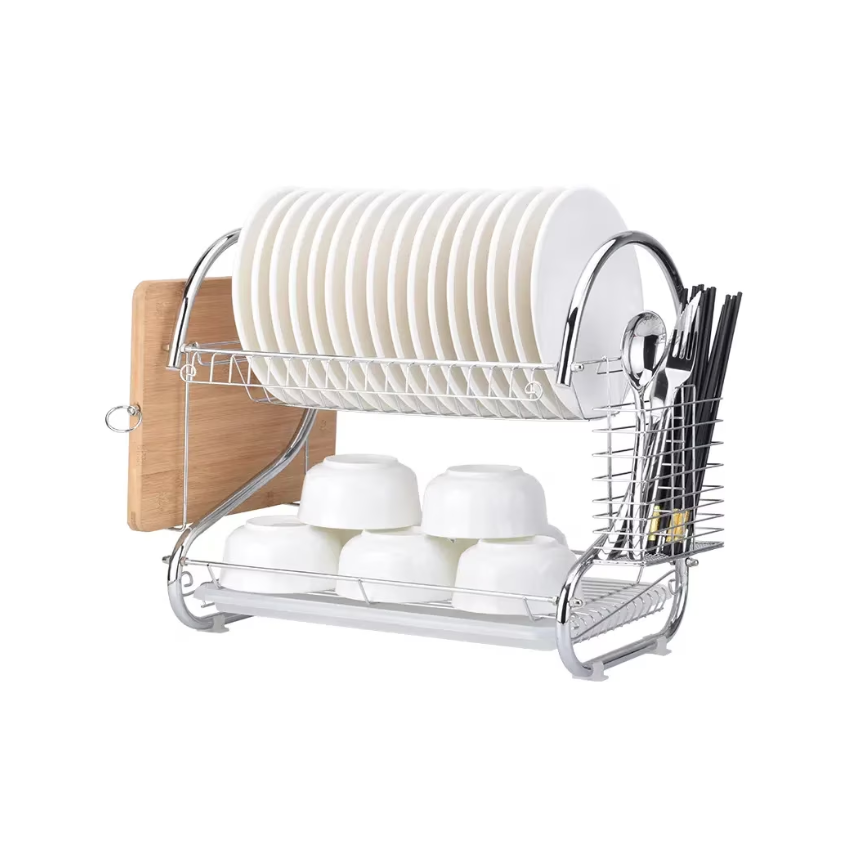 Uscator vase supraetajat, At Performance, inox si plastic, suport pahare si tava de scurgere, 36 x 26 x 34 cm