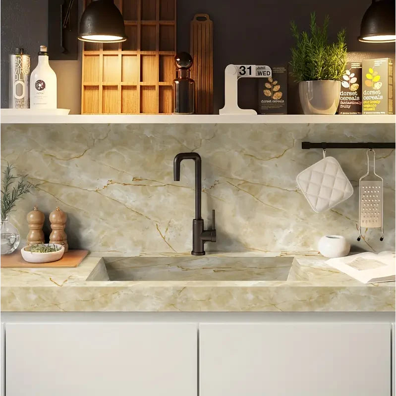 Set 50x Tapet Marmura, AT PERFORMANCE®, suprafata acoperire 9 mp, autoadeziv, waterproof, usor de montat, design modern, 30x60 cm, bej