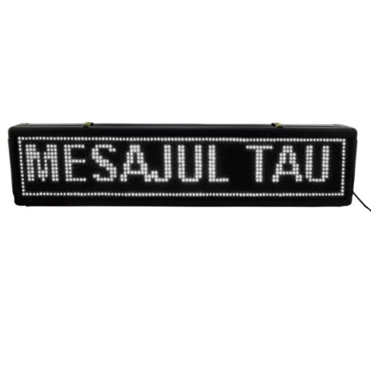 Reclamă luminoasă LED alb Tusy Store, 70x20 cm, 16x128 pixeli, mesaj programabil, interior și exterior