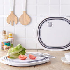 Multifunctional Pliabil Placa de taiere, Castron, Cu Container, 40x31.5x3 cm, Gri, Perfect Pentru Baie, Premium din Silicon