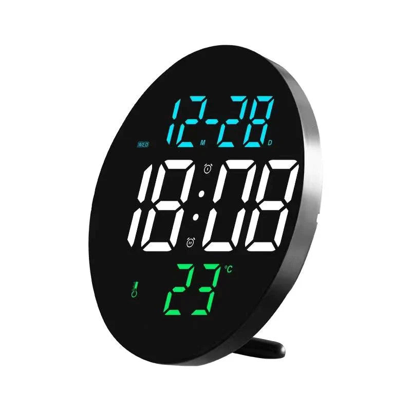 Ceas LED de perete și birou Tusy Store, 9 inch, 2 alarme cu snooze, termometru, telecomandă, negru