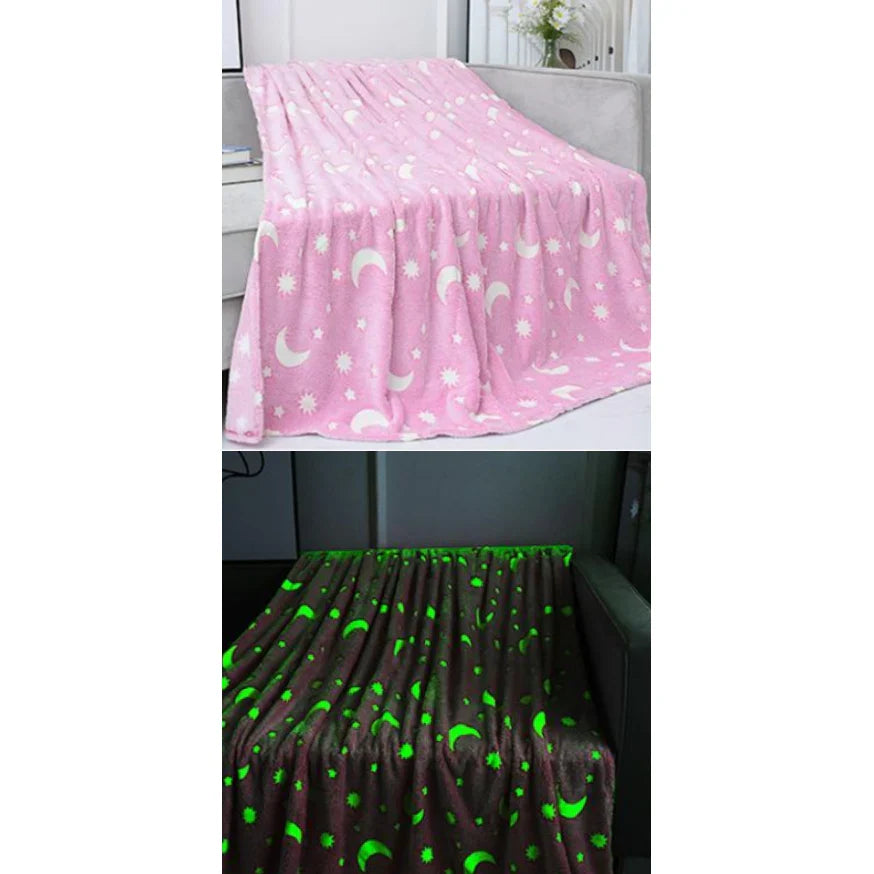 Pătură fosforescentă pentru copii Murmag, steluțe glow in the dark, 150x100 cm, roz