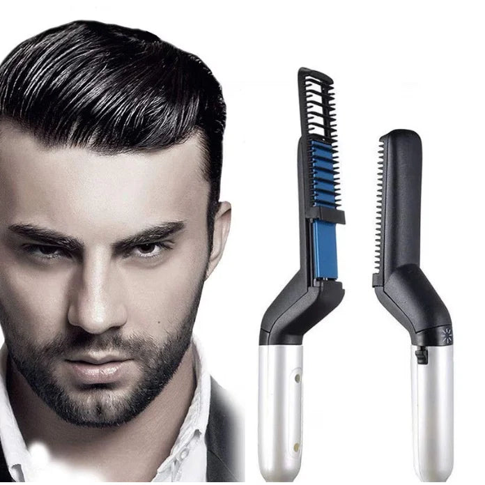 Perie electrica 2in1, AT PERFORMANCE, multifunctionala de indreptat parul si barba, incalzire rapida, 10W, usor de utilizat, maner simplu si ergonomic, alb/negru