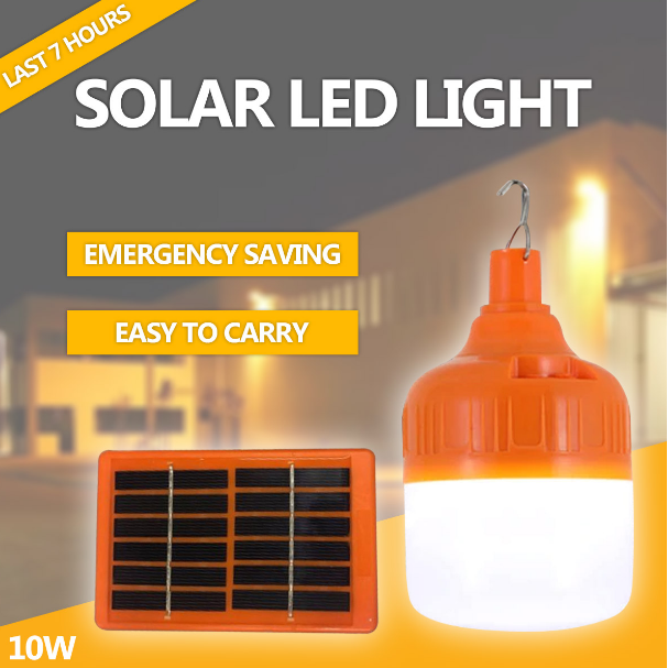 Bec LED solar 10 W Tusy Store, panou solar 6V, 20 LED SMD, 3 intensități, mod SOS, portocaliu