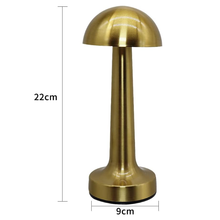 Lampă de birou tip ciupercă AT Performance, portabilă, 22 cm, metal și acril, control tactil, auriu