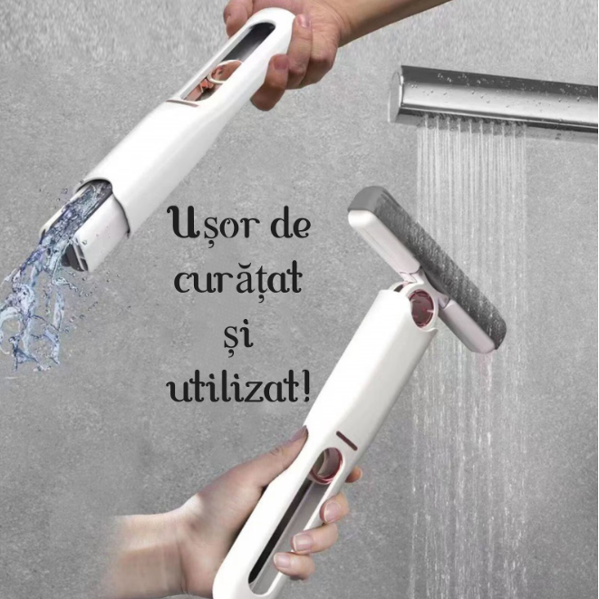 Mini Mop Portabil, At Performance, cu stoarcere automata, Burete de inalta calitate, Spalare umeda sau uscata, Potrivit pentru Geamuri, Blaturi, Bucatari, Bai, 2 bureti inclusi, Alb