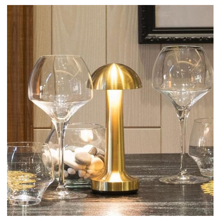 Lampă de birou tip ciupercă AT Performance, portabilă, 22 cm, metal și acril, control tactil, auriu
