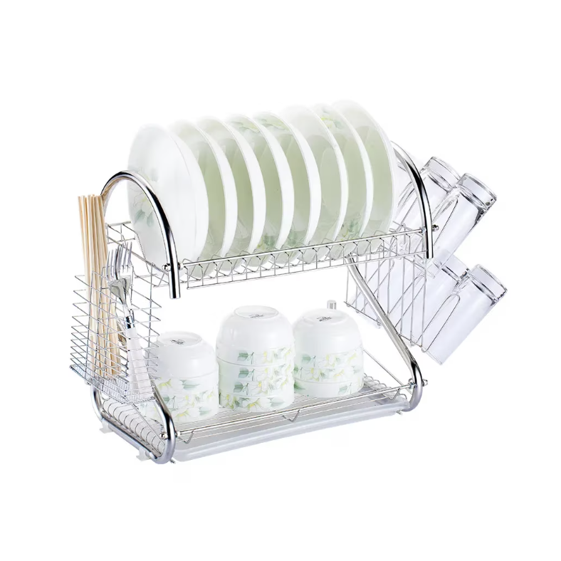 Uscator vase supraetajat, At Performance, inox si plastic, suport pahare si tava de scurgere, 36 x 26 x 34 cm