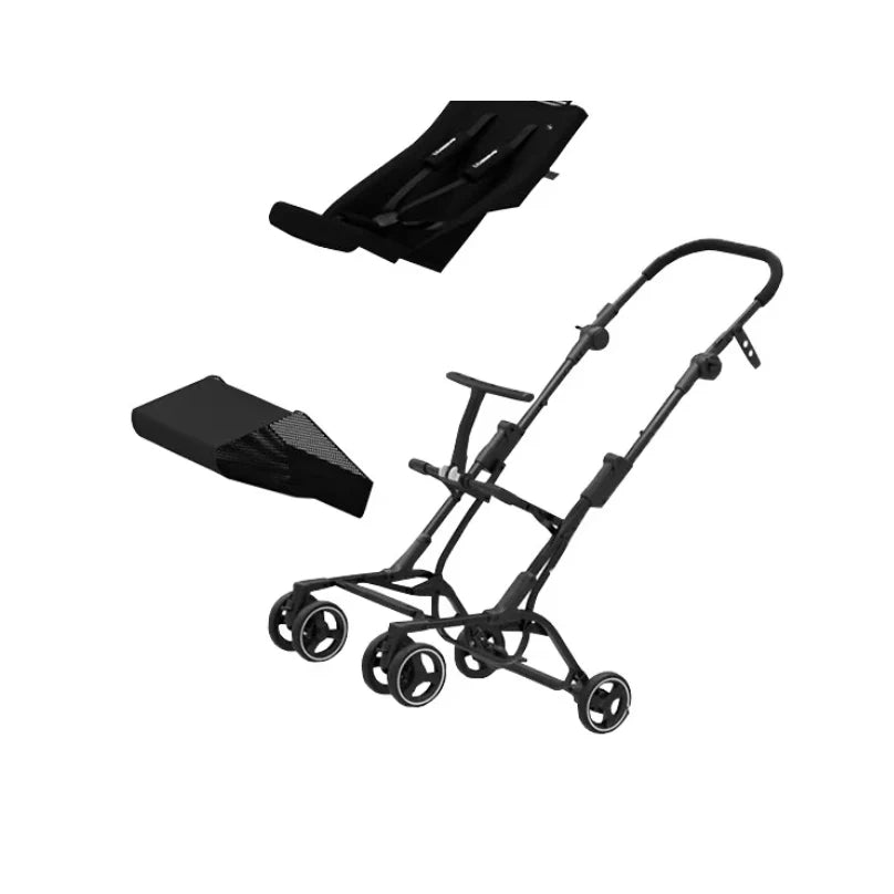 Cărucior pentru copii pliabil AT Performance, 5 kg, cadru din aluminiu, ham în 5 puncte, 6-36 luni, negru