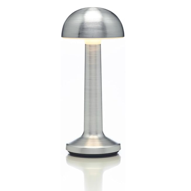 Lampă de birou tip ciupercă AT Performance, portabilă, 22 cm, metal și acril, control tactil, argintiu